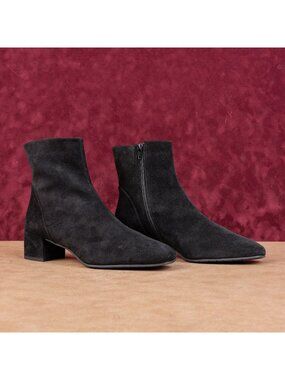 Aquatalia Women Black Italian Weatherproof Suede Zip Ankle Dress Boots sz 9